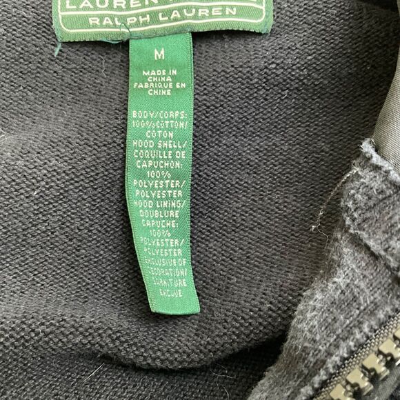 Lauren Ralph Lauren Sweater Jacket women’s M Hooded Full-zip Black w Orange trim - Picture 5 of 13